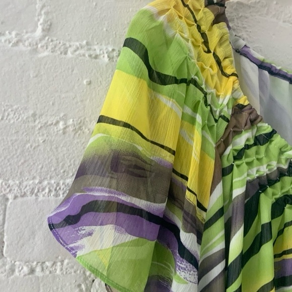 Laura Ashley Colorful Flowy Top Blouse Size 3X Womens Yellow Green Purple - Picture 3 of 12